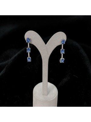 Umut Silver 925 Ayar Gümüş Mavi Oval Taşlı Kadın Küpe