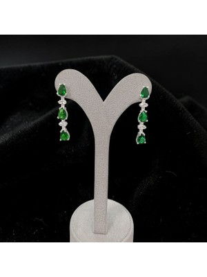 Umut Silver 925 Ayar Gümüş Yeşil Damla Taşlı Kadın Küpe