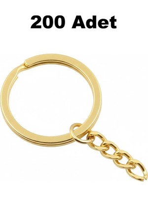 Orhan Çanta 200 Adet Gold Ezme Anahtarlık Halkası - 2.5 cm Metal Halka Zincirli Montaj Seti - Modern Makrome Aparatı