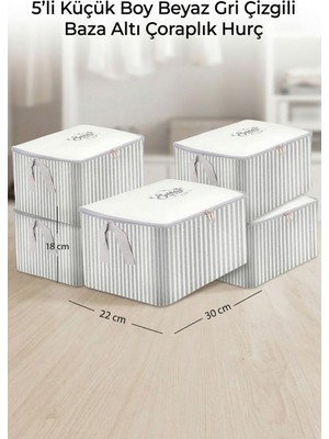 PremiumPort 5'li Küçük Boy Beyaz Gri Çizgili Çoraplık Hurç Seti