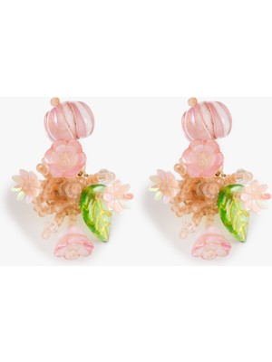 Koton Boncuklu Çok Renkli Çiçekli Küpe