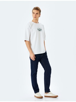 Koton Pamuklu Tok Kumaş Kısa Kollu Bisiklet Yaka Slogan Baskılı Oversize Tişört