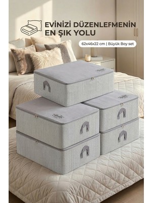PremiumPort 5'li Büyük Boy Gri Çizgili Yastıklık ve Pike Seti, 62X46X22 cm