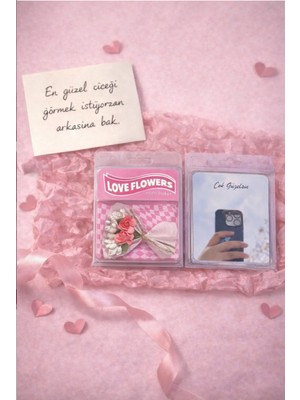 Zue Gift Aynalı Kartlı Mini Çiçek Buketi – Sevgiliye Arkadaşa Romantik Hediye Seti | Love Flowers Mini Buket