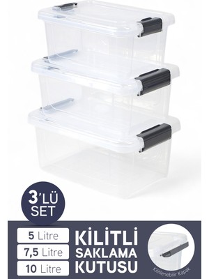 PremiumPort 3'lü Çok Amaçlı Saklama Kutusu Seti, Kapaklı, Farklı Boyutlar