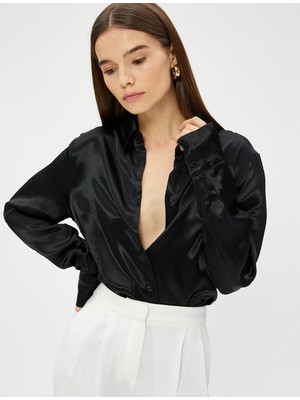 Koton Saten Gömlek Uzun Kollu Düğmeli