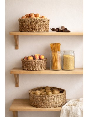 PremiumPort Doğal Hasır Yuvarlak Sepet Seti – 3 Parça Organizer Saklama Seti