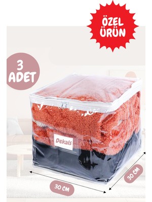 PremiumPort 3’lü Pvc Küp Çanta Seti, Şeffaf Kulplu Dolap Düzenleyici, 30X30X30