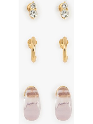 Koton Çelik Karışımlı Taş Detaylı 3'lü Top ve Halka Küpe Seti