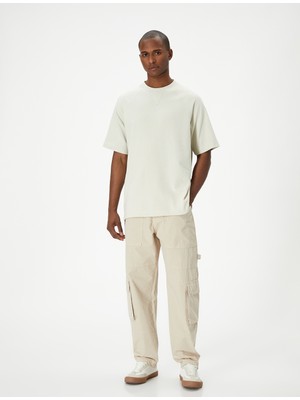 Koton Oversize Tişört Basic Dokulu Bisiklet Yaka Kısa Kollu