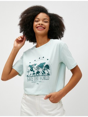 Koton Baskılı Tişört Kısa Kollu Bisiklet Yaka Pamuklu