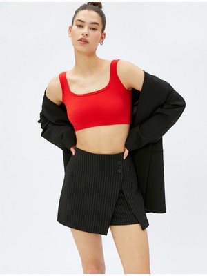 Koton Crop Fitilli Atlet Basic Kare Yaka Biye Detaylı