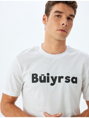 Koton Slogan Baskılı Tişört Bisiklet Yaka Kısa Kollu Pamuklu