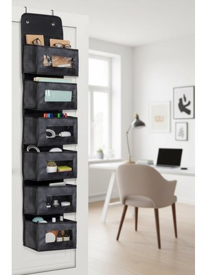 PremiumPort 6 Gözlü Çok Amaçlı Kapı Arkası Organizer Siyah