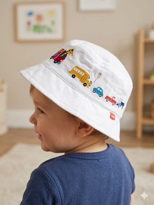 Pearnight 1/4 Yaş Pamuksu Dokulu Kitti Erkek Çocuk Güneş Korumalı Şapka