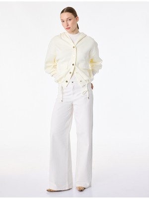 Koton Uzun Kollu Bağlama Detaylı Cepli Düğmeli Kapüşonlu Triko Hırka