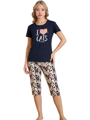 Royam Çağrı Kadın %100 Pamuk Milan Kısa Kollu Kapri Pijama Takımı