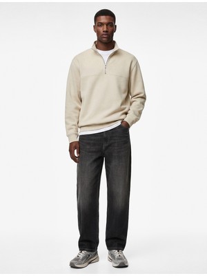 Koton Regular Fit Dikiş Detaylı Uzun Kollu Yarım Fermuarlı Sweatshirt