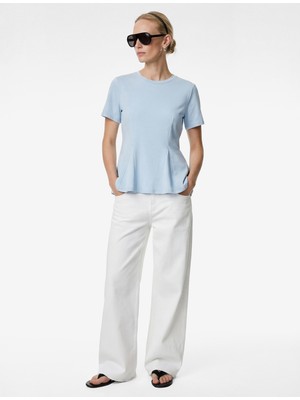Koton Pamuklu Slim Fit Kısa Kollu Bisiklet Yaka Peplum Basic Tişört