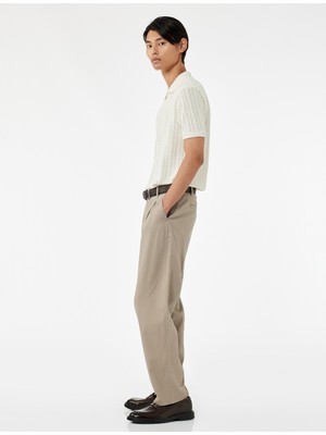 Koton Cep Detaylı Düğmeli Pamuk Keten Karışımlı Pileli Kumaş Pantolon