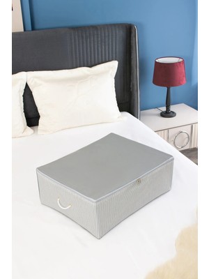PremiumPort Antrasit Çizgili Büyük Boy Baza Altı Hurç 62X46X22 cm