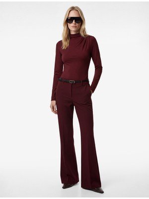 Koton Slim Fit Uzun Kollu Dik Yaka Drape Detaylı Bodysuit