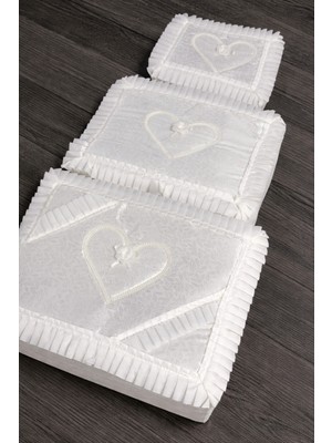 PremiumPort Kalp Işlemeli Çeyizlik 3'lü Set, Nişan ve Söz Için Şık Seçenek