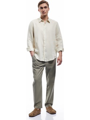 Koton Beli Bağcıklı Cep Detaylı Düğmeli Pileli Keten Pamuk Karışımlı Chino Pantolon