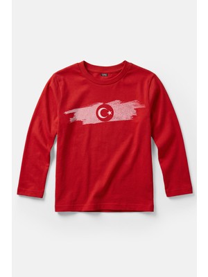 Kendim Seçtim Kırmızı Uzun Kollu Çocuk Tişört Türkiye Bayrak Futbol Voleybol Basketbol Milli Takım Baskılı T-Shirt
