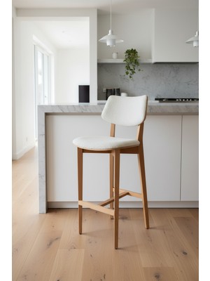 Belis Ahşap Bar Sandalyesi, Masif Ahşap Iskelet, Modern Tasarım