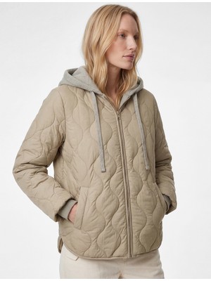 Koton Uzun Kollu Cepli Fermuarlı Çıkarılabilir Kapüşonlu Kapitone Ceket