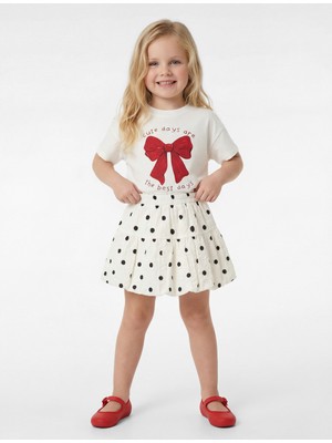 Koton Pamuklu Kısa Kollu Bisiklet Yaka Fiyonk Baskılı Tişört