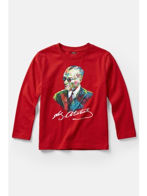 Kendim Seçtim Çocuk Uzun Kollu Tişört Karizma Gözlüklü Gazi Mustafa Kemal Atatürk Portresi 23 Nisan 19 Mayıs