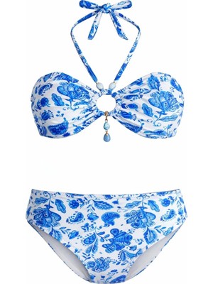 Sailor Moda Straplez Etekli Bilek Aksesuarlı Bikini Takım