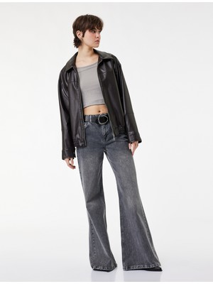 Koton Kemer Detaylı Yıkamalı Dar Kesim Ispanyol Paça Jean Pantolon - Flare Jeans