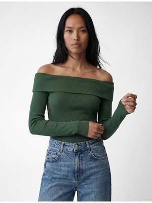 Koton Kaşkorse Slim Fit Uzun Kollu Açık Omuz Tişört