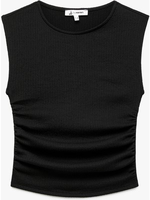 Koton Kolsuz Bisiklet Yaka Slim Fit Bürümcük Drapeli Bluz