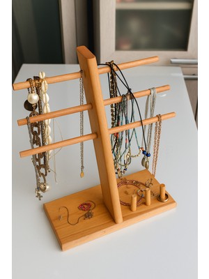 PremiumPort Ahşap Takı Organizer, Bilezik, Yüzük, Kolye Düzenleyici Stand 30X30CM