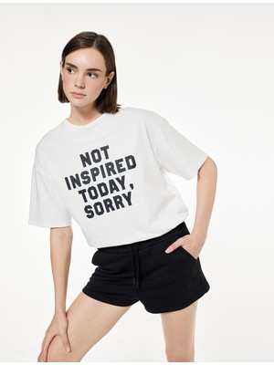 Koton Pamuklu Baskılı Yarım Kollu Bisiklet Yaka Oversize Spor Tişört