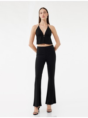 Koton Viskon Karışımlı Taş Detaylı Slim Fit Ispanyol Paça Pantolon