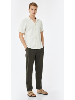 Koton Cep Detaylı Keten Pamuk Karışımlı Beli Bağcıklı Pantolon