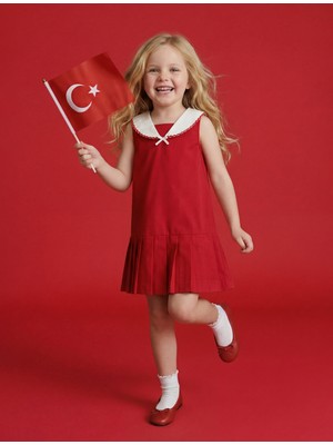 Koton Pamuklu Kolsuz Bebe Yaka A Kesim Pileli Elbise