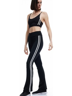 Koton Yüksek Bel Ispanyol Paça Çizgili Spor Tayt