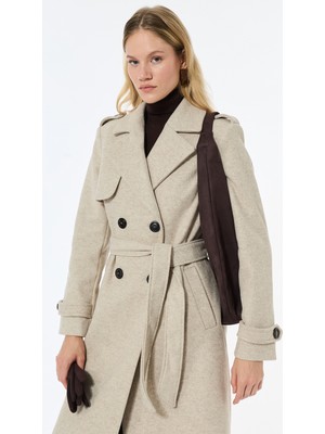 Koton Trenç Kaban Kaşe Uzun Kollu Kruvaze Kemerli