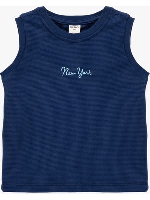 Koton Nakış Detaylı Dokulu Kolsuz Bisiklet Yaka Pamuklu Atlet