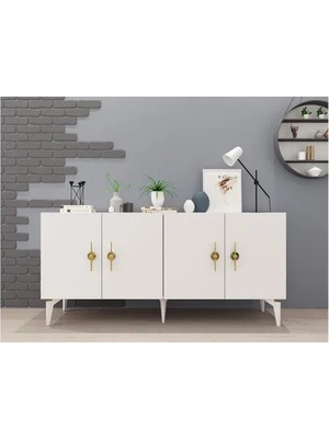 Vivense Zennit Raflı Konsol, 4 Kapaklı, Beyaz