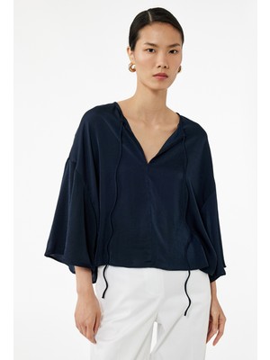 Koton Yuvarlak Bağlamalı Yaka 3/4 Yarasa Kol Oversize Bluz