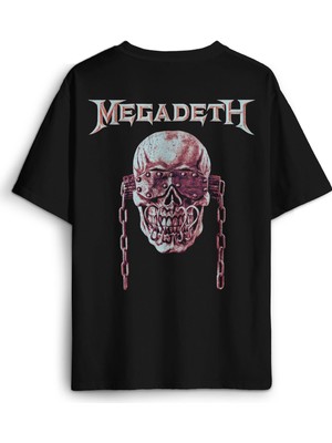 Kendim Seçtim Megadeth Siyah Oversize Tişört Guitar Gitar Heavy Metal Skull Vic Baskılı Unisex T-Shirt