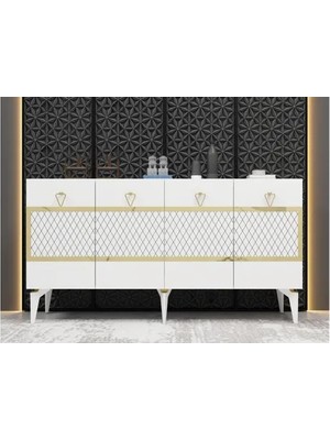 Vivense Ipek Lazer Desenli Konsol, 4 Kapaklı, Beyaz Altın