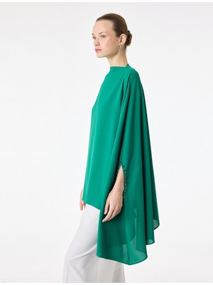 Koton Dik Yaka 3/4 Yarasa Kol Oversize Saten Abiye Bluz